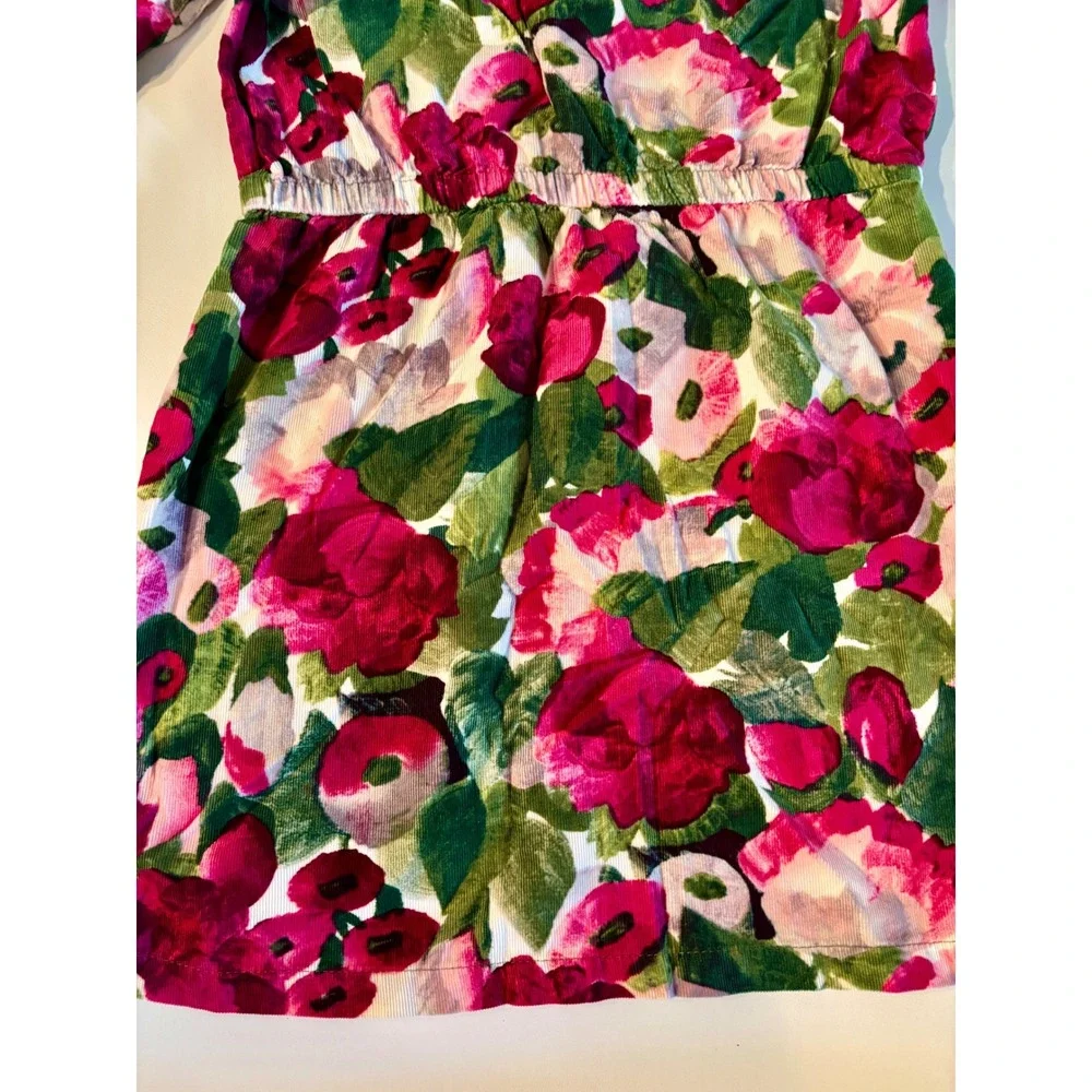 Gymboree Girls Floral Corduroy Henley Dress Size 8 Pink Green Cotton Fall Rose